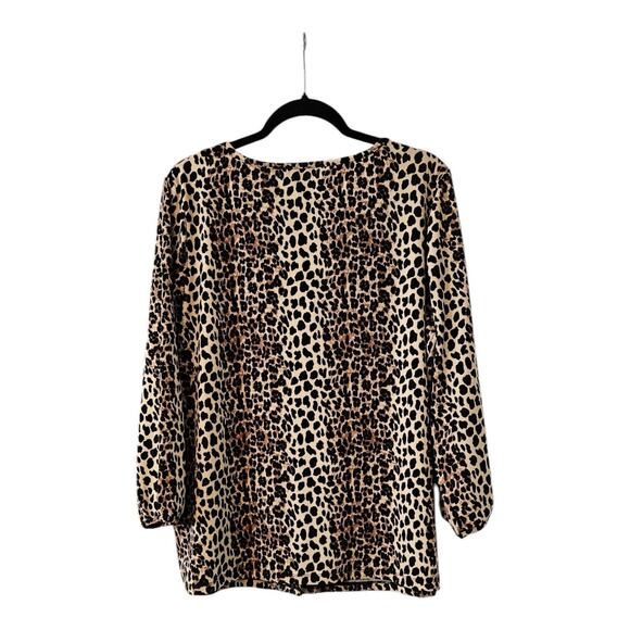 Dex Womens 1X Top Leopard Print Button Down Scoop Neck Balloon Sleeves - Picture 2 of 8